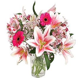 Buchet special din crini si gerbera roz