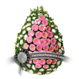 Coroana funerara din gerbera si crizanteme albe