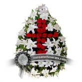 Coroana funerara din crini si trandafiri in cruce