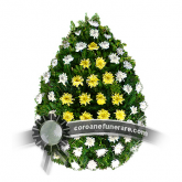 Coroana funerara din crizanteme albe si galbene
